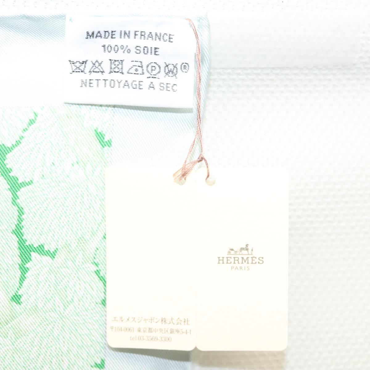 HERMES Carre 90 Scarf ""Faubourg Tropical"" Silk Green Auth yk17852