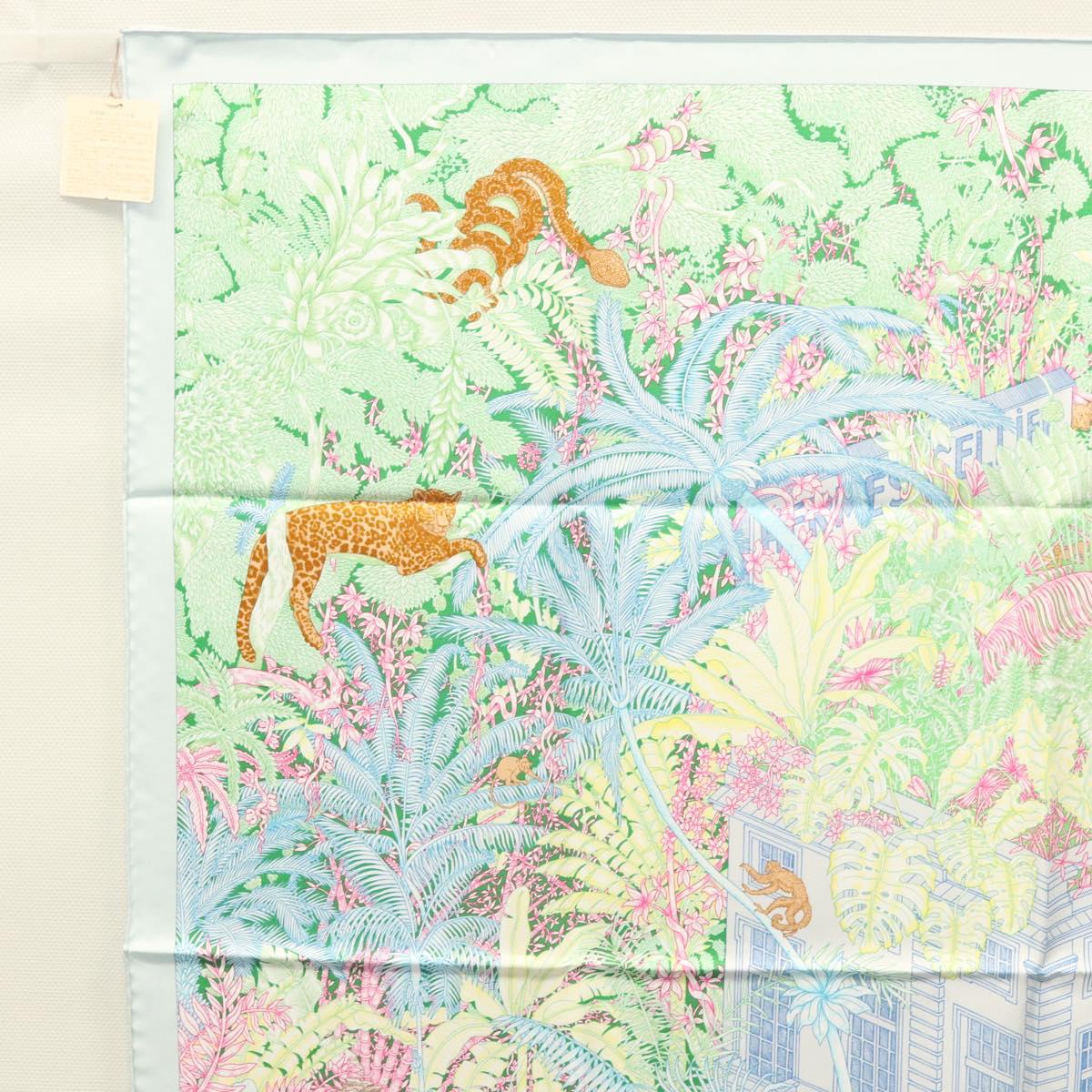 HERMES Carre 90 Scarf ""Faubourg Tropical"" Silk Green Auth yk17852
