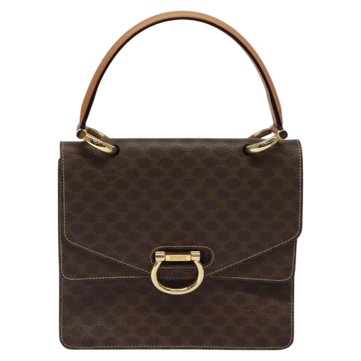 CELINE Macadam Canvas Hand Bag PVC Leather Brown Gold Auth yk17887