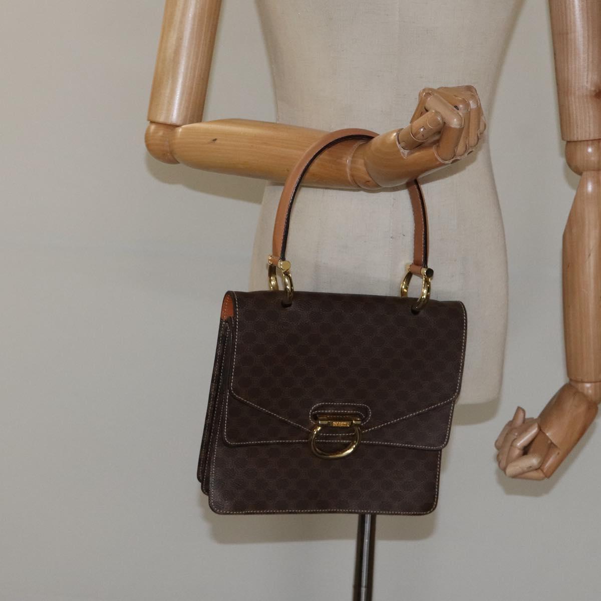 CELINE Macadam Canvas Hand Bag PVC Leather Brown Gold Auth yk17887