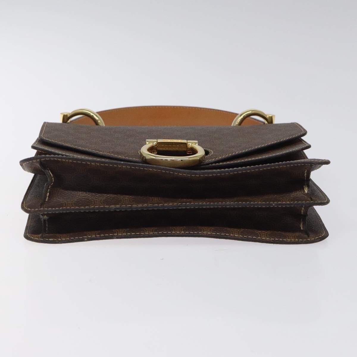 CELINE Macadam Canvas Hand Bag PVC Leather Brown Gold Auth yk17887