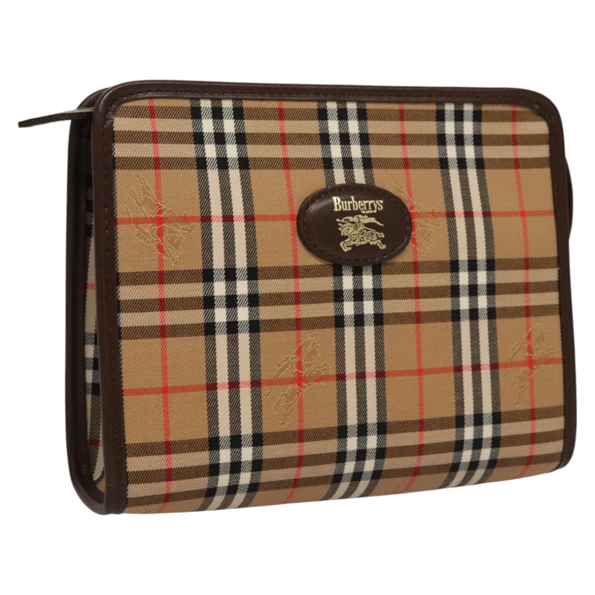 Burberrys Nova Check Accessory Pouch Canvas Beige Auth yk17888