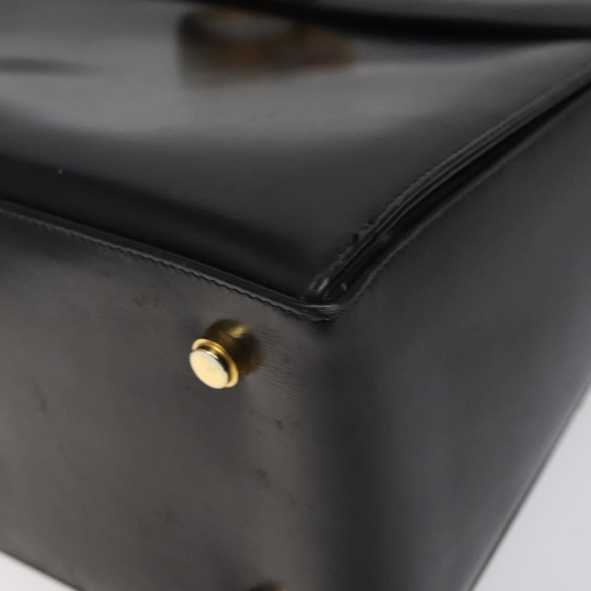 Salvatore Ferragamo Gancini Hand Bag Leather Black Gold Auth yk17898