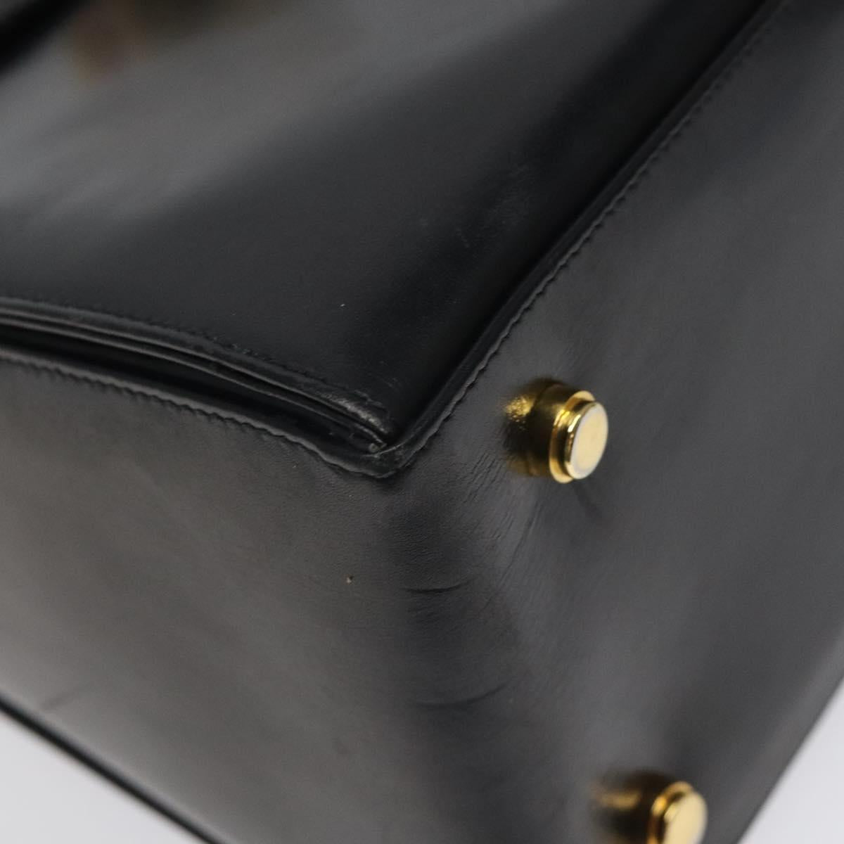 Salvatore Ferragamo Gancini Hand Bag Leather Black Gold Auth yk17898