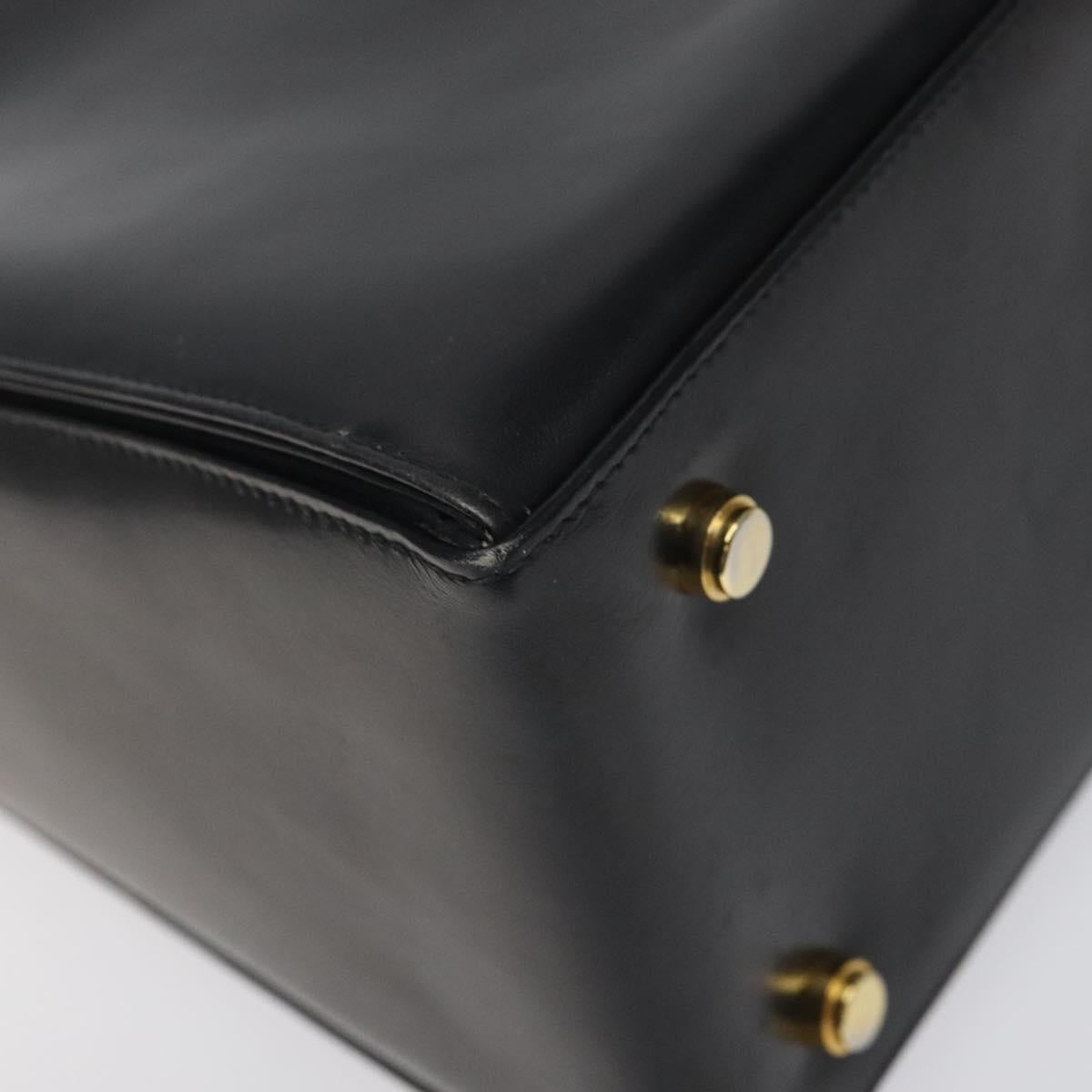 Salvatore Ferragamo Gancini Hand Bag Leather Black Gold Auth yk17898