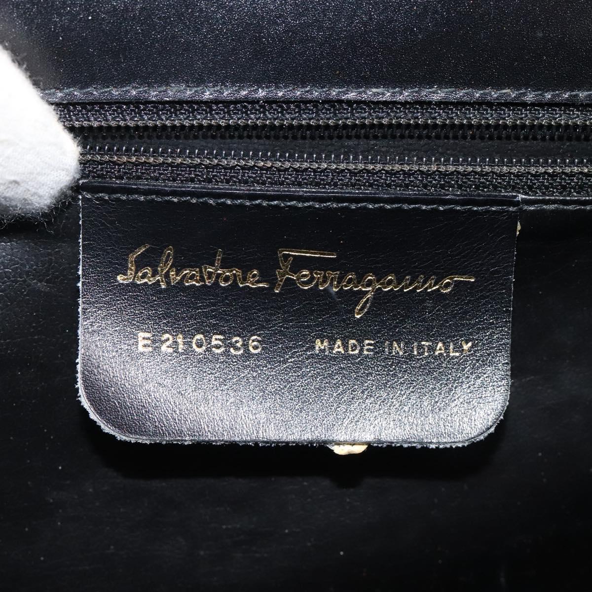 Salvatore Ferragamo Gancini Hand Bag Leather Black Gold Auth yk17898