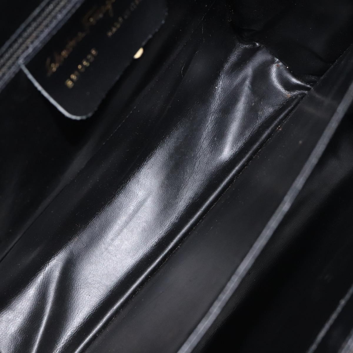 Salvatore Ferragamo Gancini Hand Bag Leather Black Gold Auth yk17898