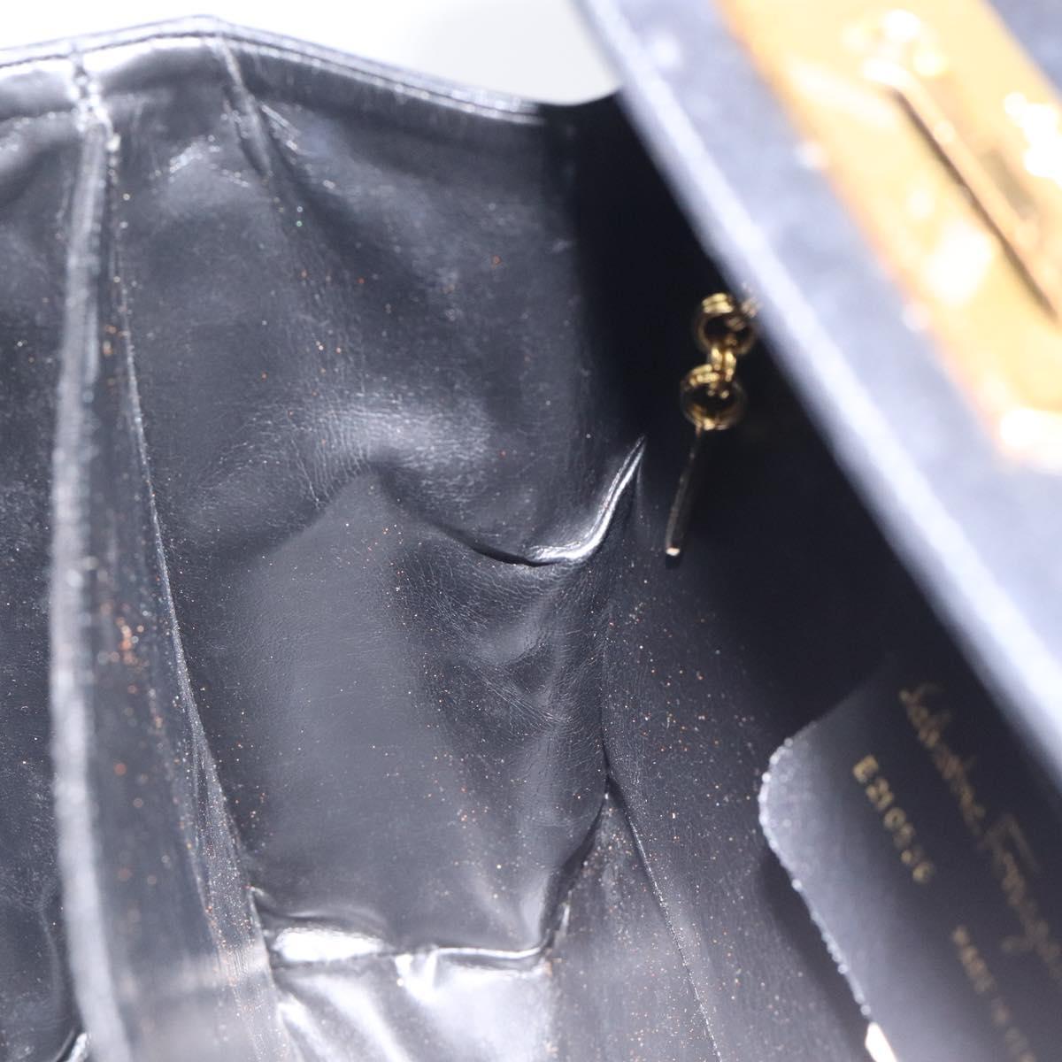 Salvatore Ferragamo Gancini Hand Bag Leather Black Gold Auth yk17898