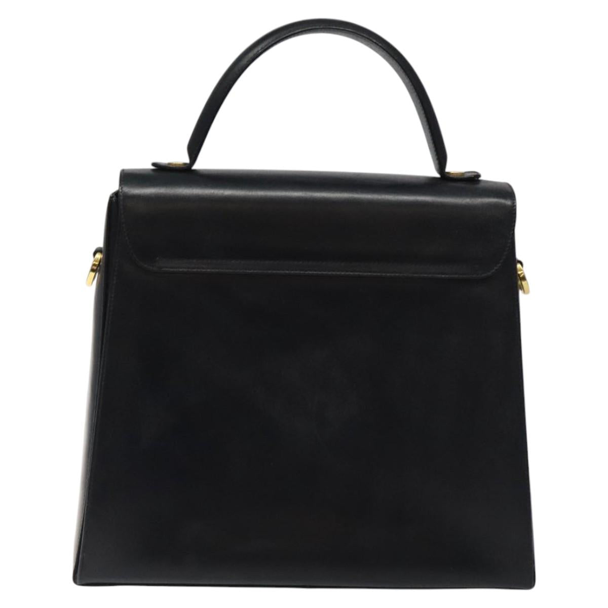 Salvatore Ferragamo Gancini Hand Bag Leather Black Gold Auth yk17898