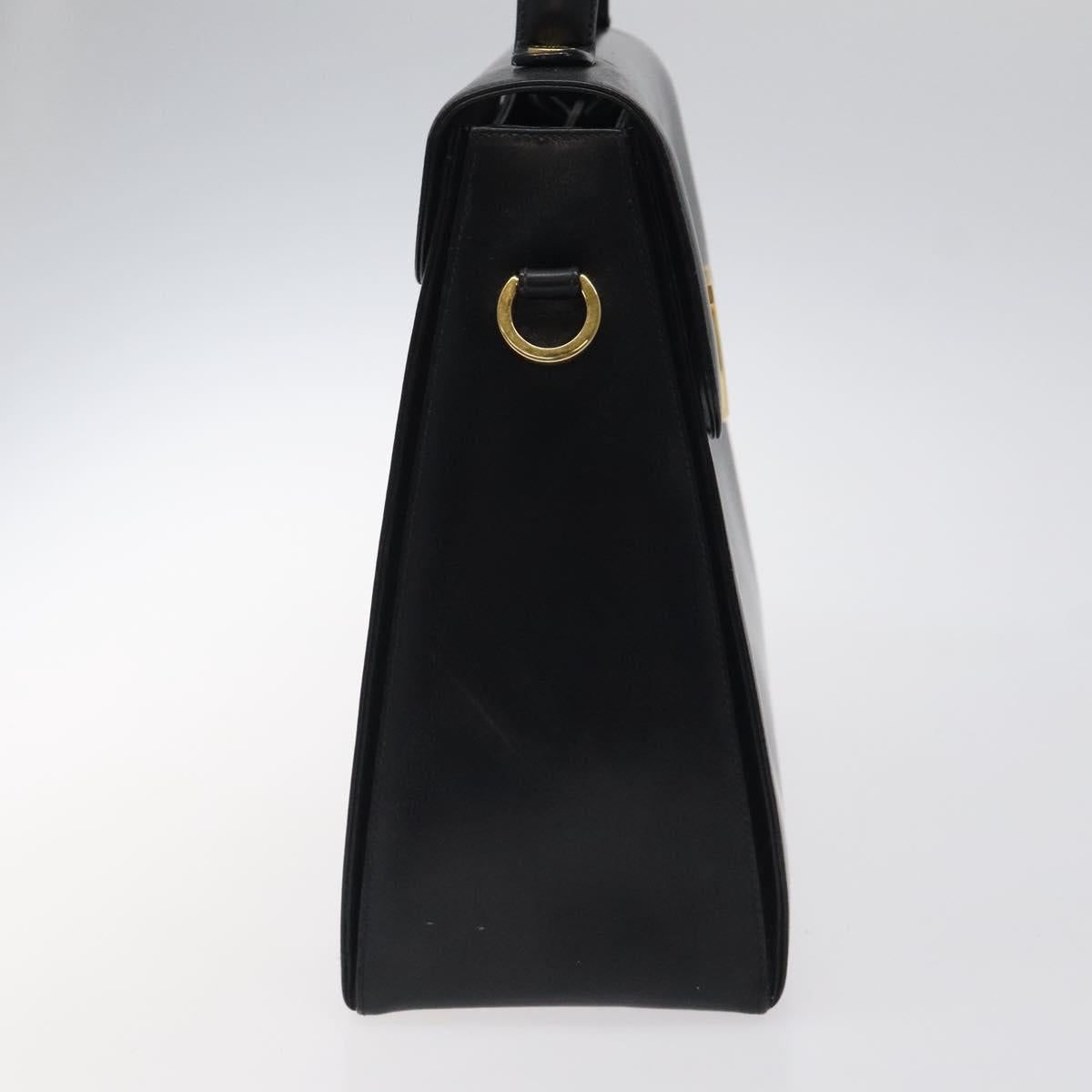 Salvatore Ferragamo Gancini Hand Bag Leather Black Gold Auth yk17898
