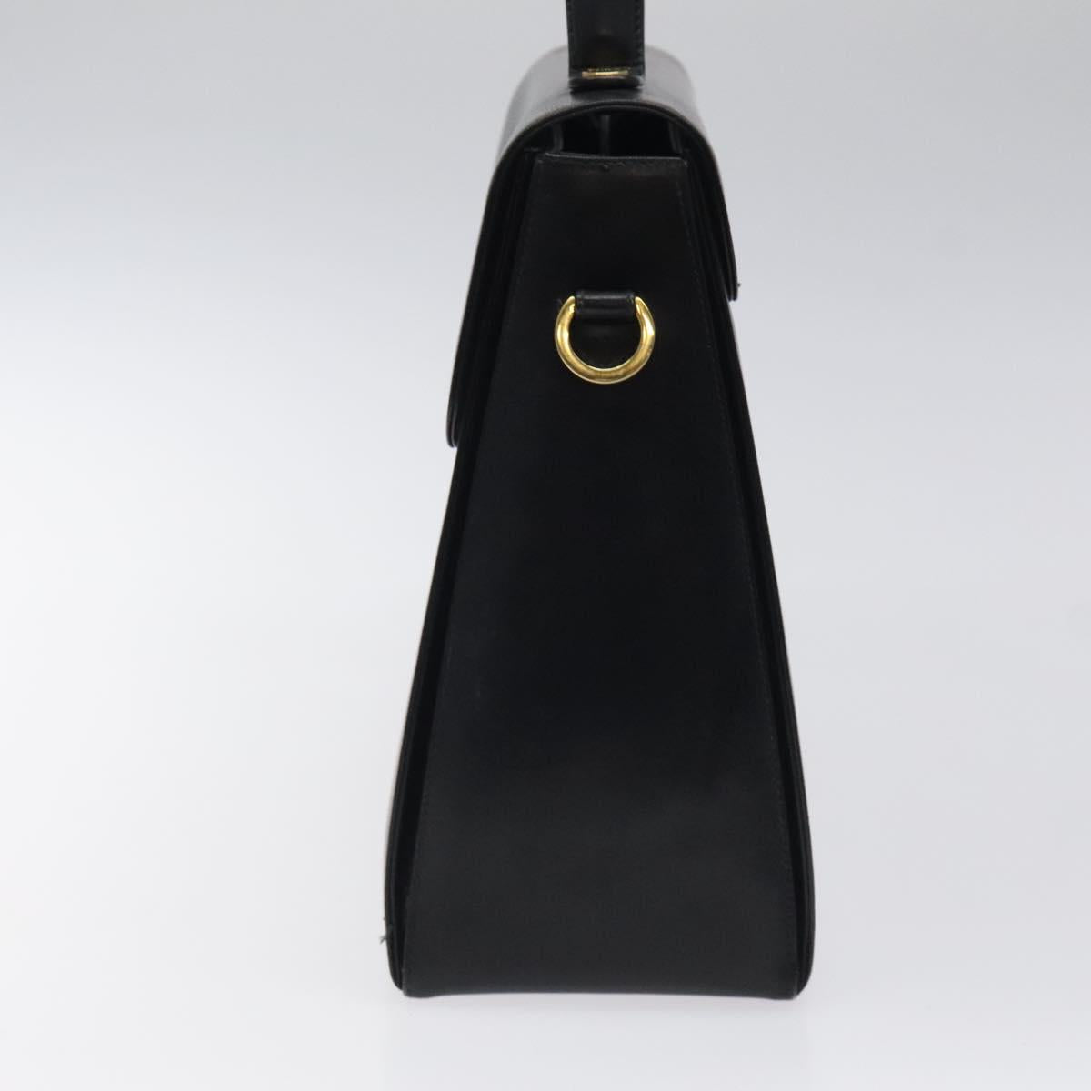 Salvatore Ferragamo Gancini Hand Bag Leather Black Gold Auth yk17898