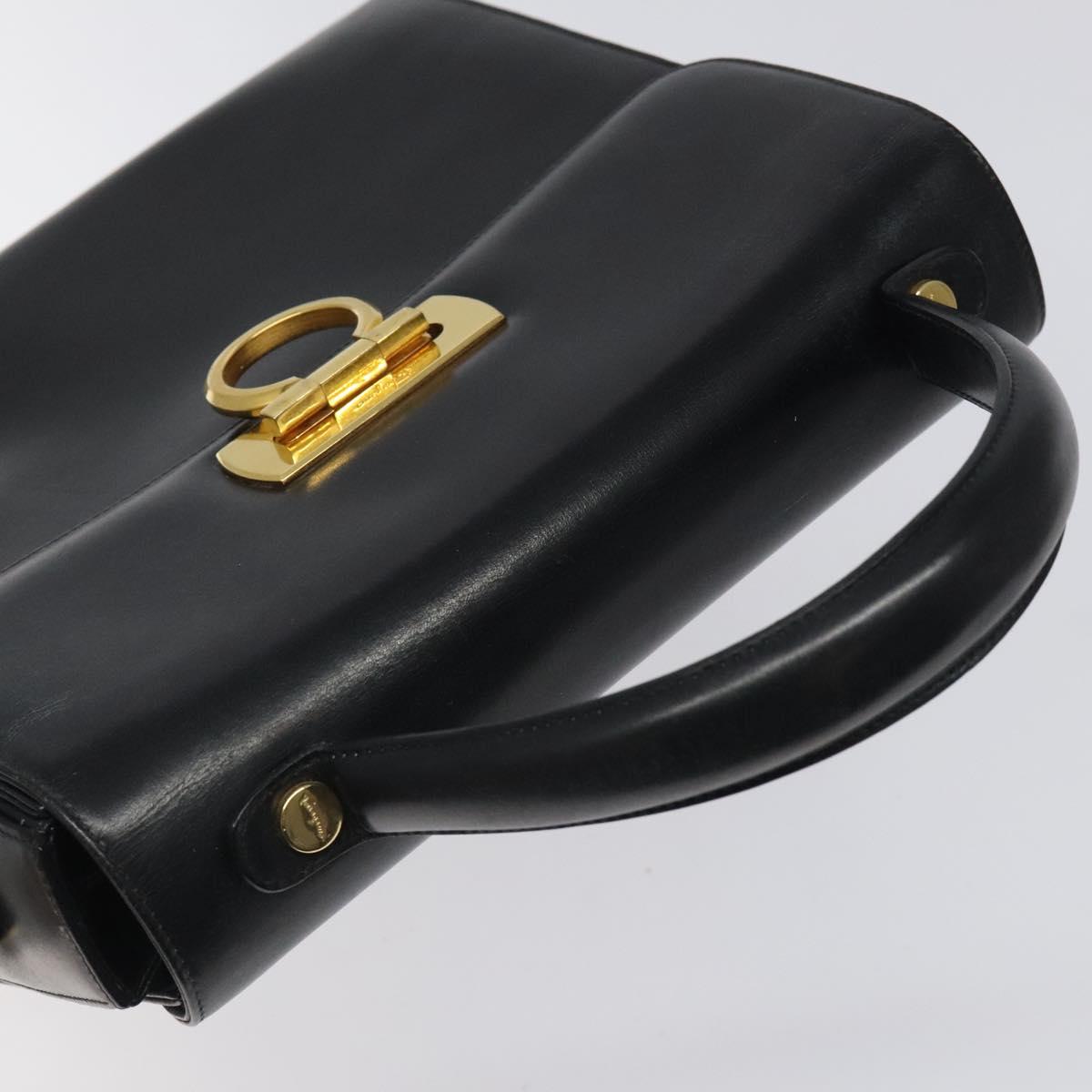 Salvatore Ferragamo Gancini Hand Bag Leather Black Gold Auth yk17898