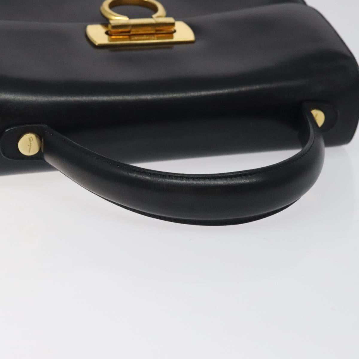 Salvatore Ferragamo Gancini Hand Bag Leather Black Gold Auth yk17898