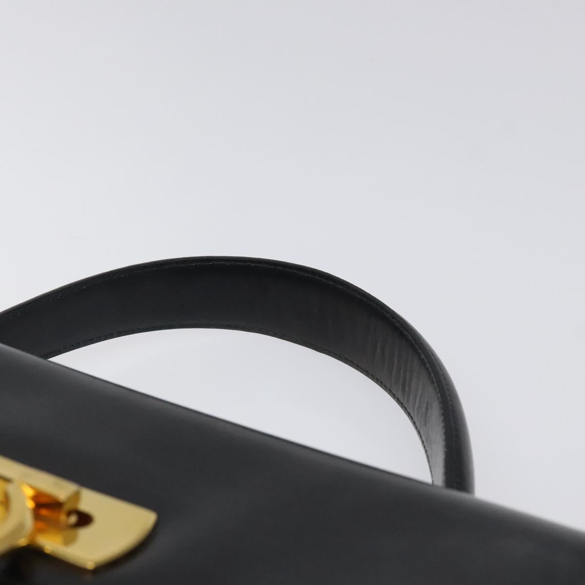 Salvatore Ferragamo Gancini Hand Bag Leather Black Gold Auth yk17898