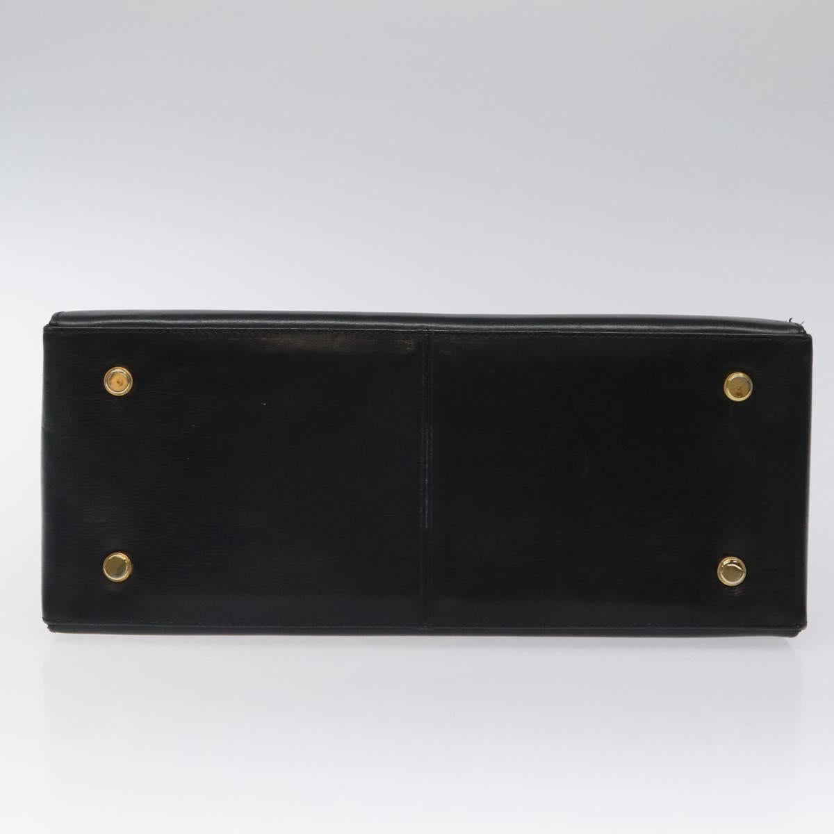 Salvatore Ferragamo Gancini Hand Bag Leather Black Gold Auth yk17898