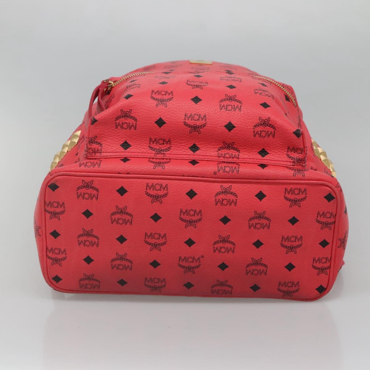 MCM Vicetos Logogram Studs Backpack PVC Leather Pink Gold Auth yk17904