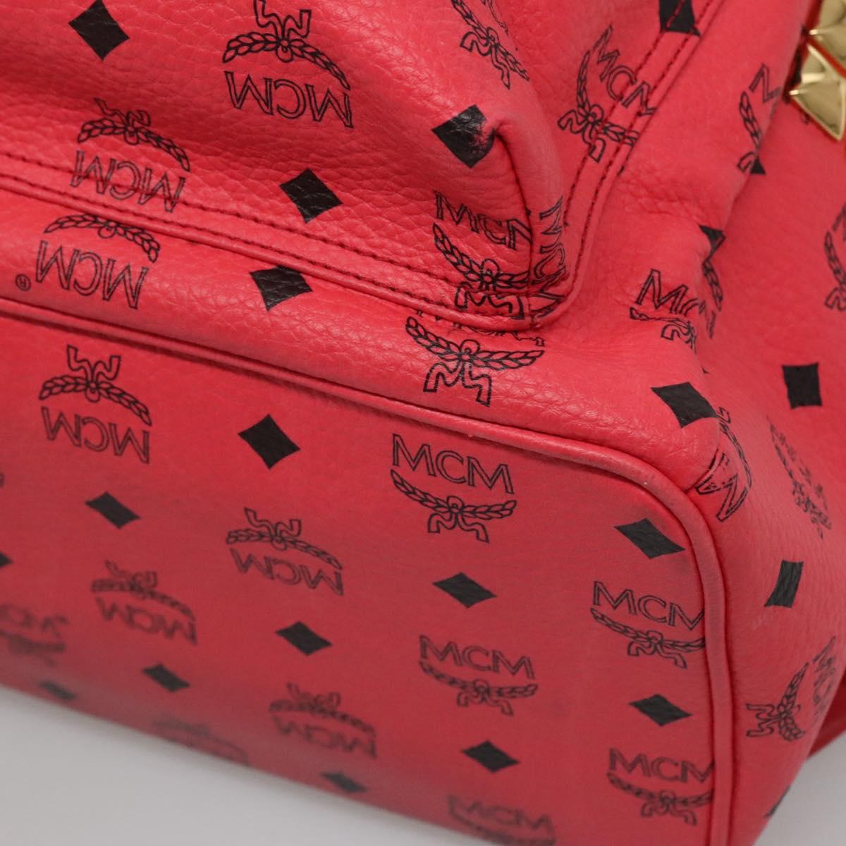 MCM Vicetos Logogram Studs Backpack PVC Leather Pink Gold Auth yk17904