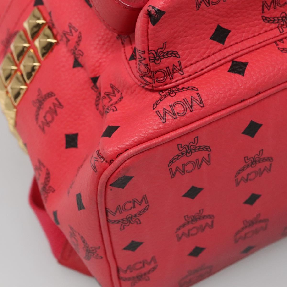 MCM Vicetos Logogram Studs Backpack PVC Leather Pink Gold Auth yk17904