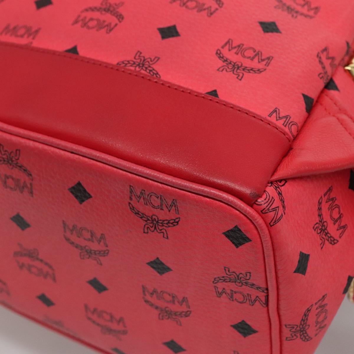 MCM Vicetos Logogram Studs Backpack PVC Leather Pink Gold Auth yk17904