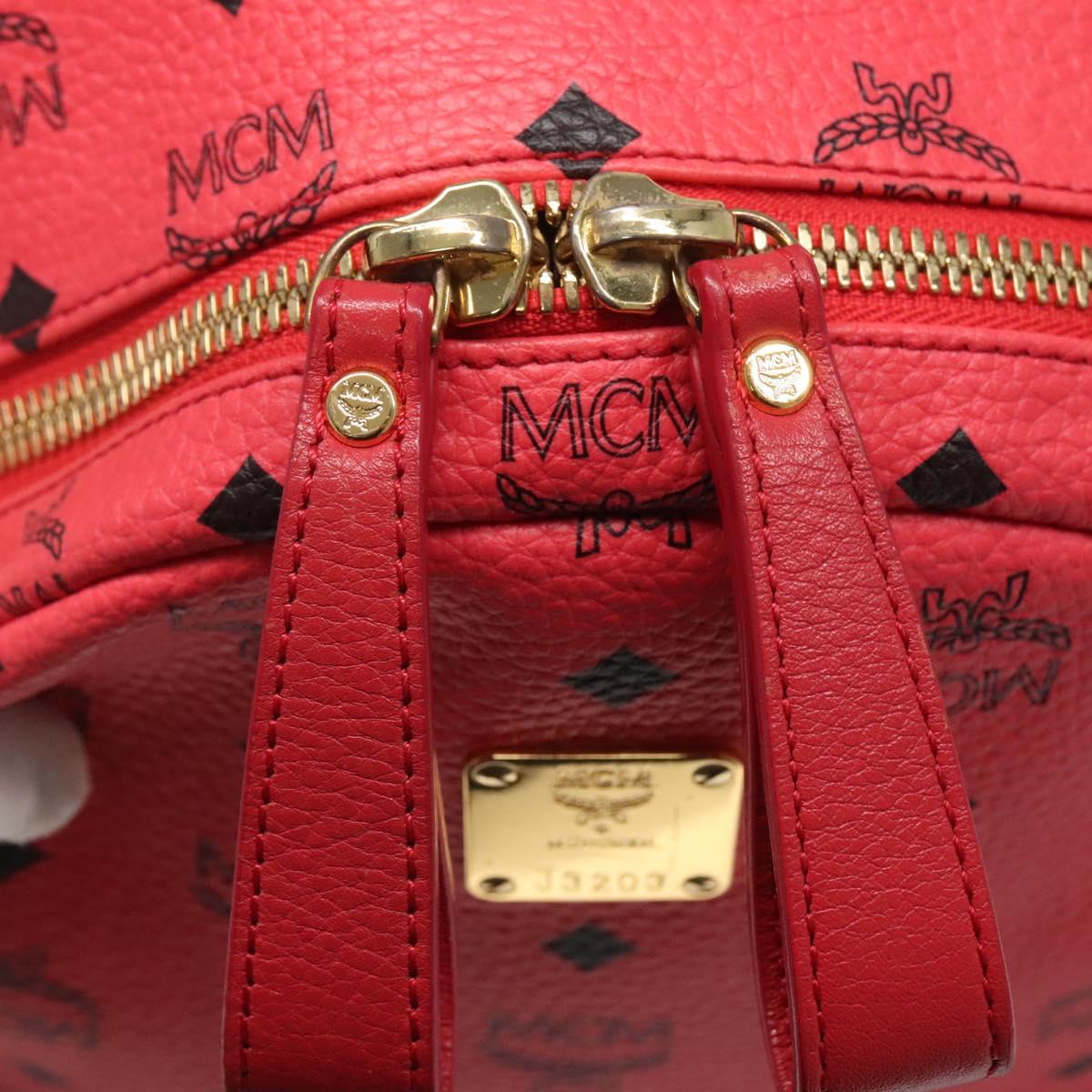 MCM Vicetos Logogram Studs Backpack PVC Leather Pink Gold Auth yk17904