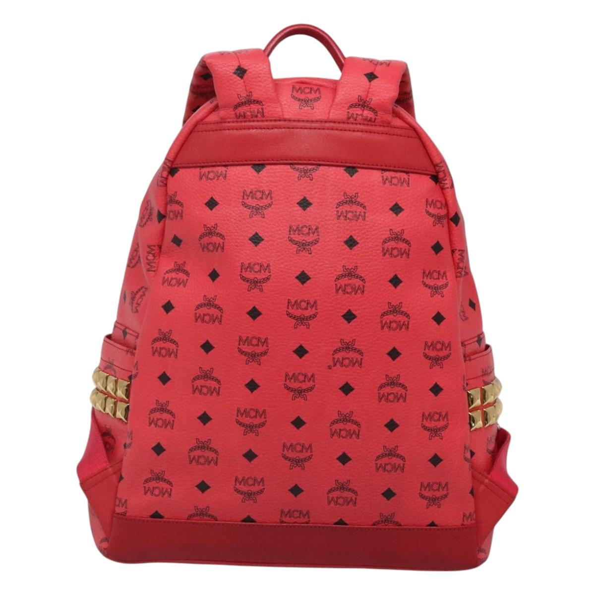 MCM Vicetos Logogram Studs Backpack PVC Leather Pink Gold Auth yk17904