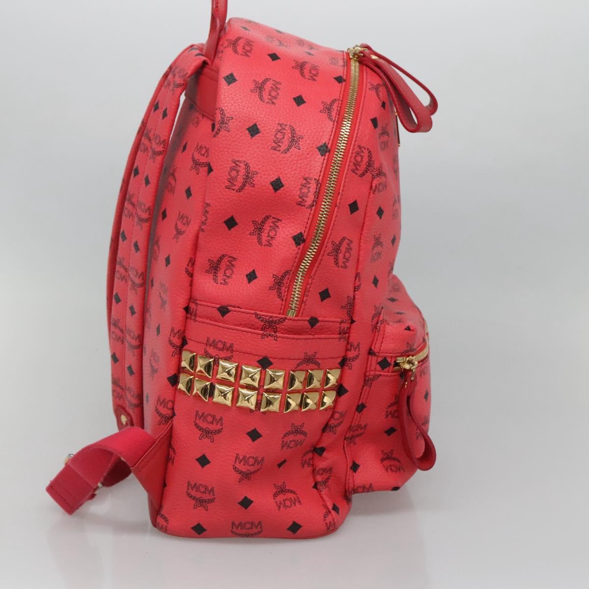 MCM Vicetos Logogram Studs Backpack PVC Leather Pink Gold Auth yk17904