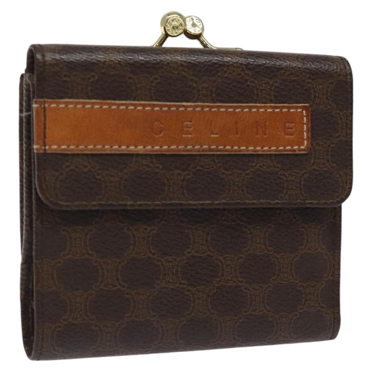 CELINE Macadam Canvas Compact Wallet PVC Leather Brown Auth yk17906