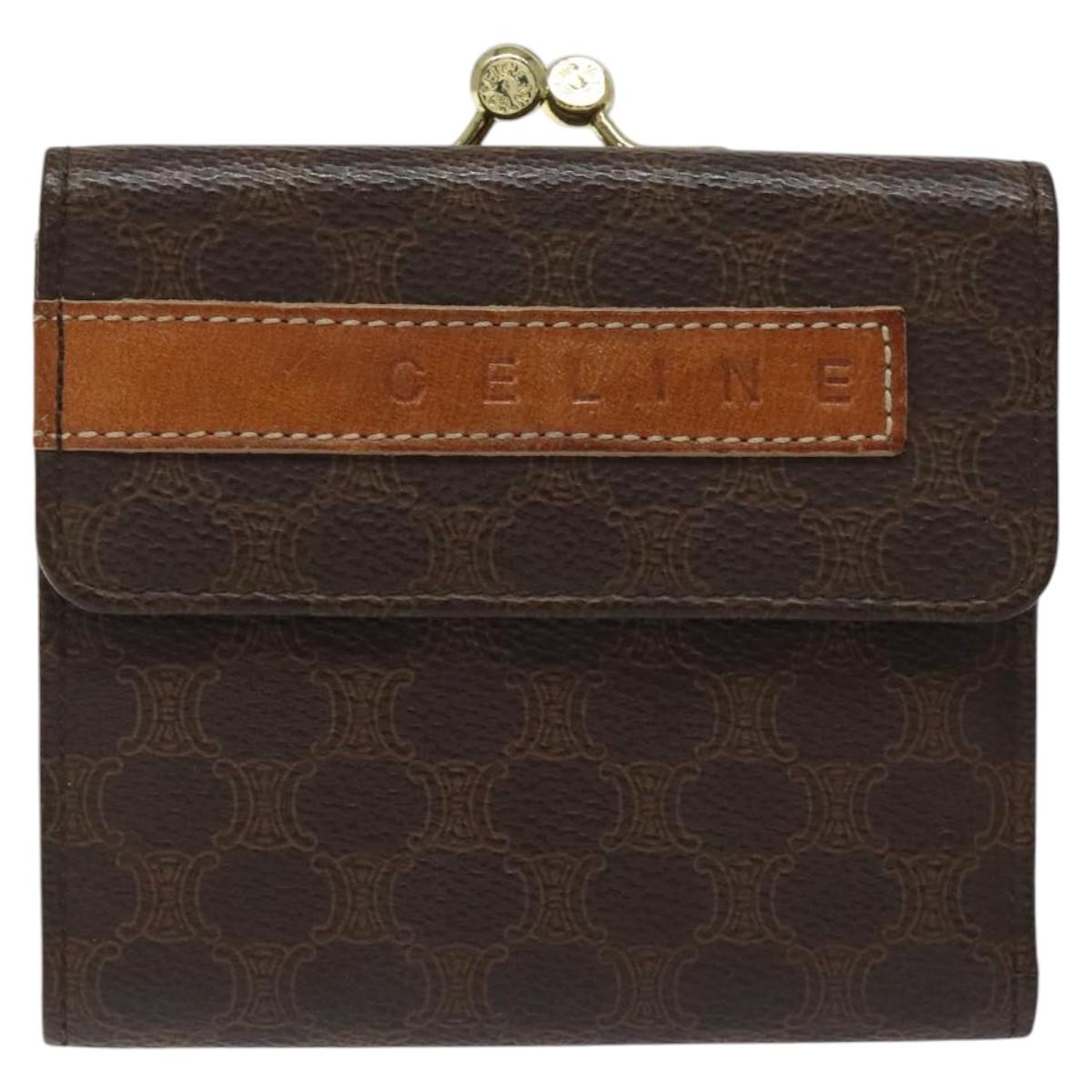 CELINE Macadam Canvas Compact Wallet PVC Leather Brown Auth yk17906