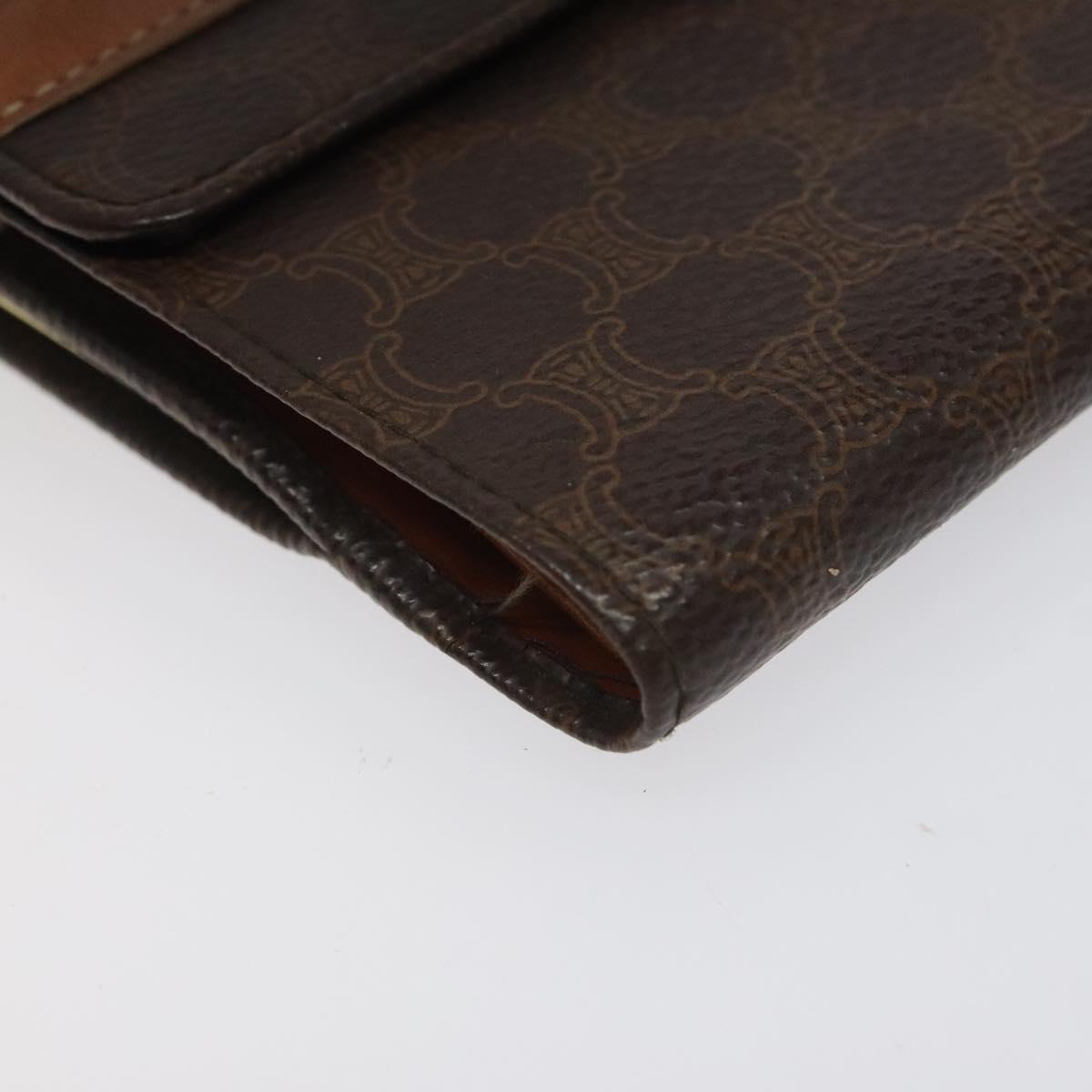 CELINE Macadam Canvas Compact Wallet PVC Leather Brown Auth yk17906