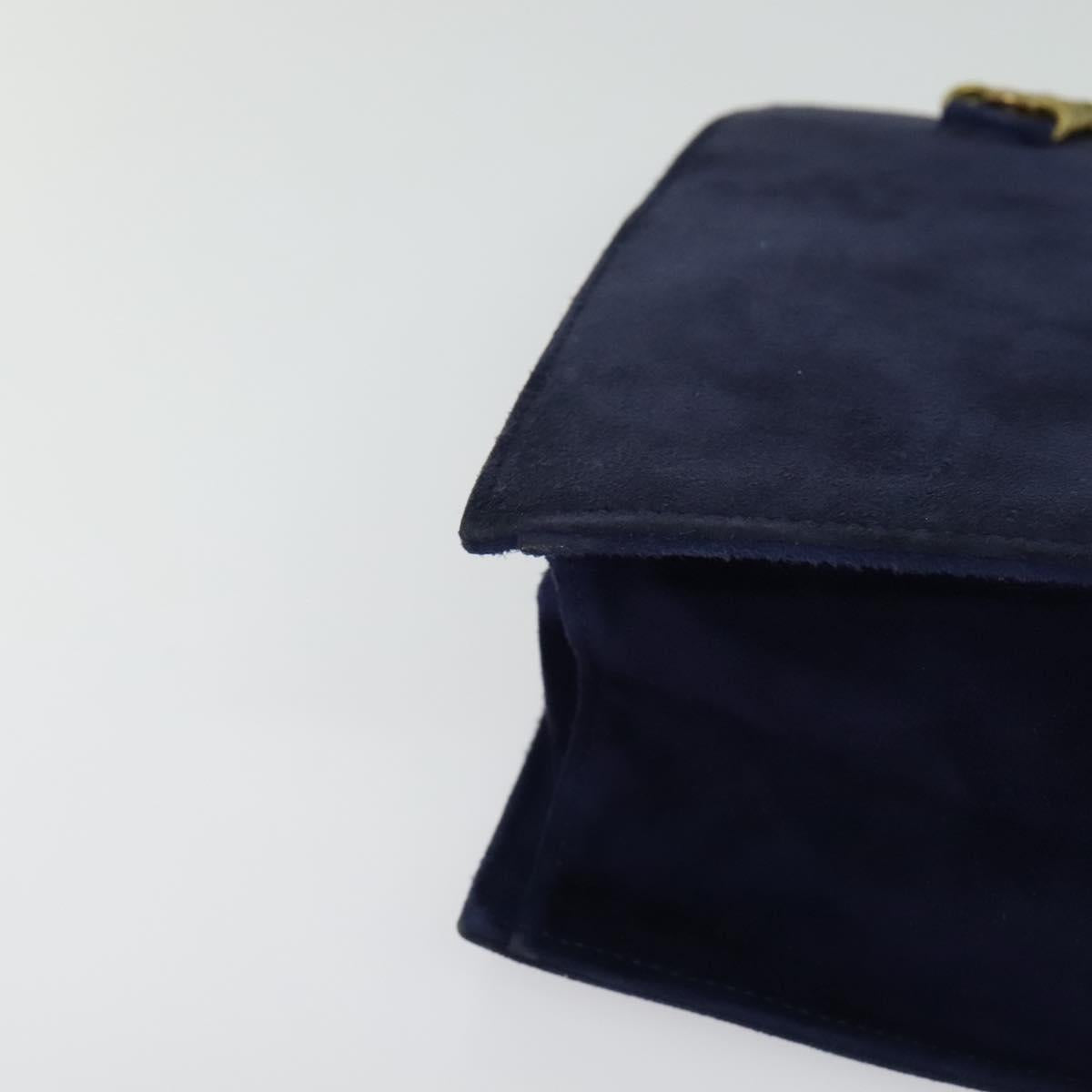 PRADA Chain Hand Bag Suede Navy Gold Auth yk17929