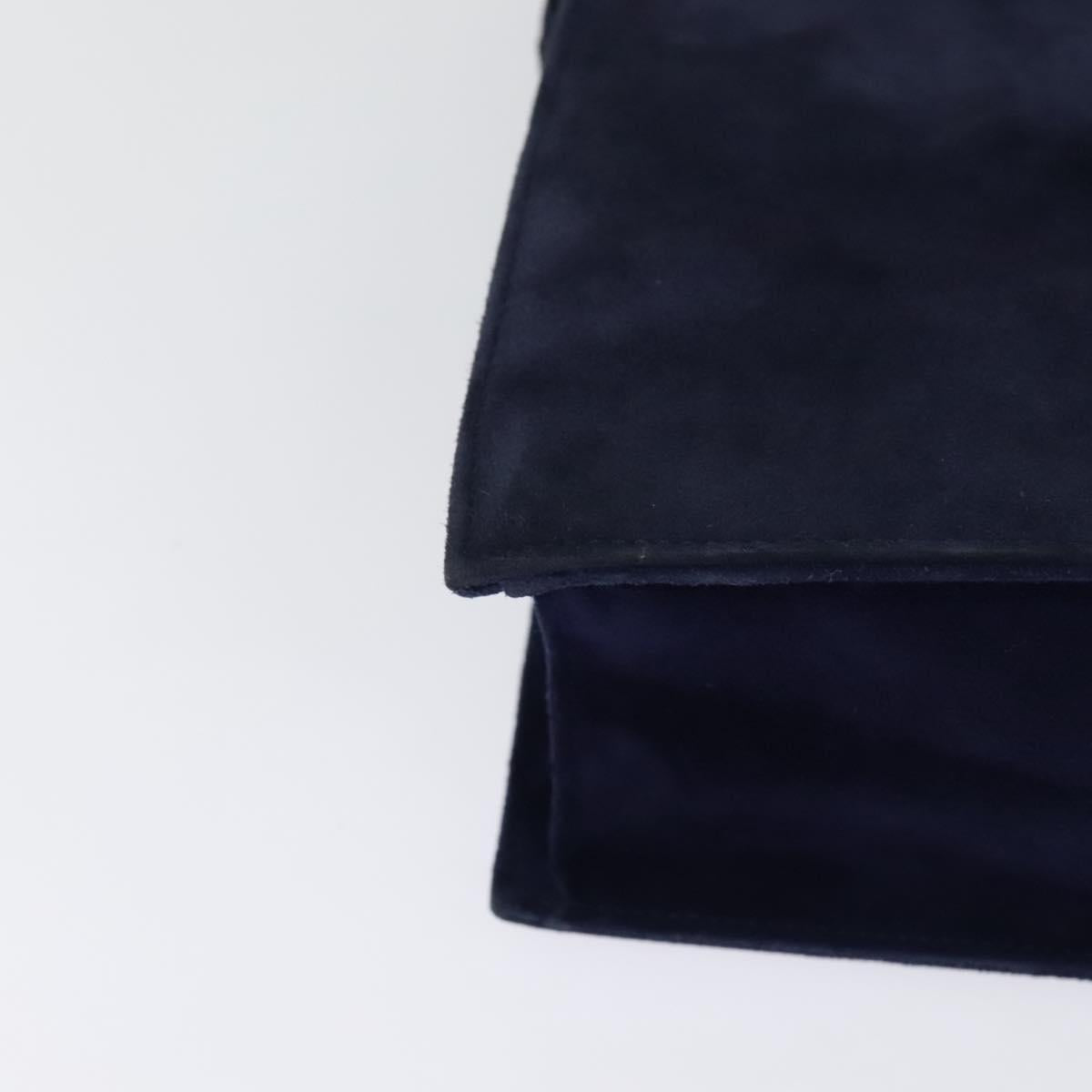 PRADA Chain Hand Bag Suede Navy Gold Auth yk17929