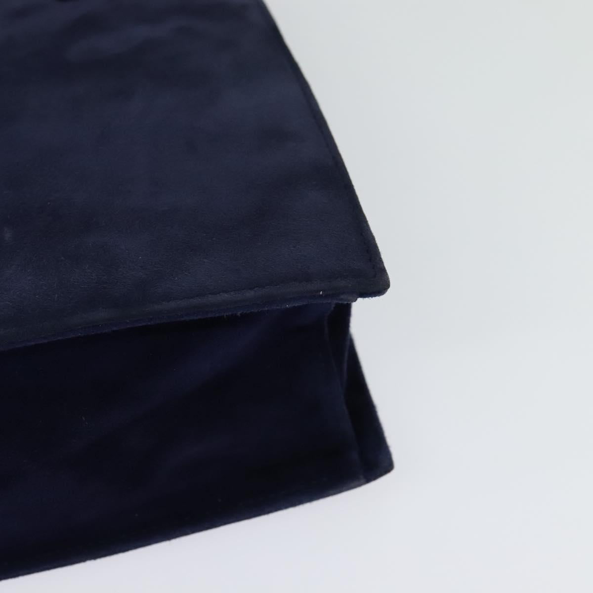 PRADA Chain Hand Bag Suede Navy Gold Auth yk17929