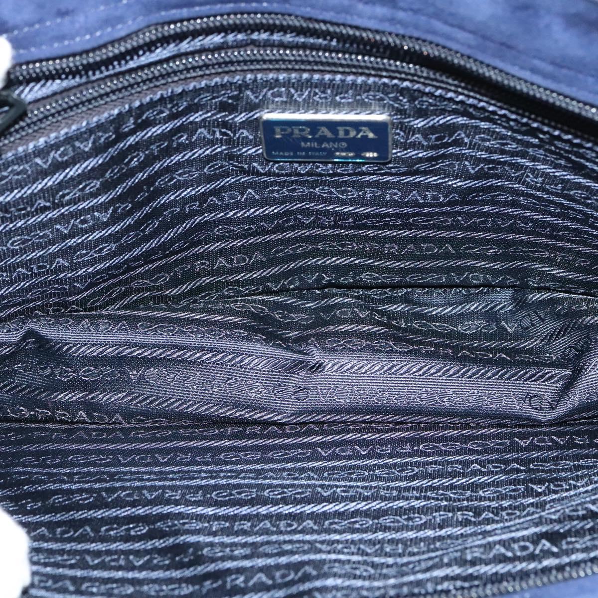 PRADA Chain Hand Bag Suede Navy Gold Auth yk17929