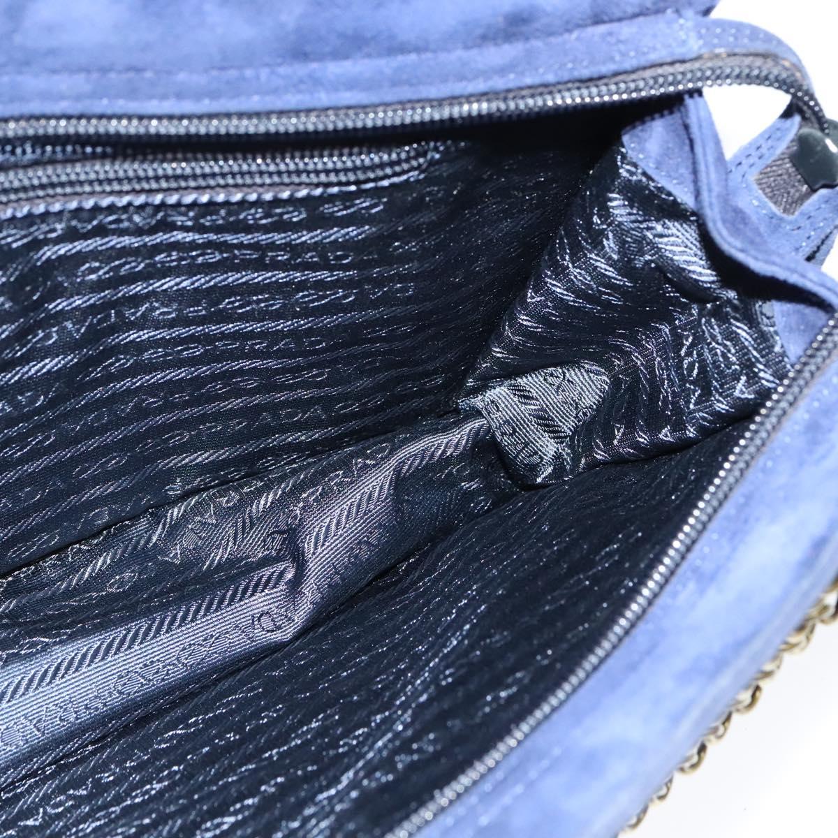 PRADA Chain Hand Bag Suede Navy Gold Auth yk17929