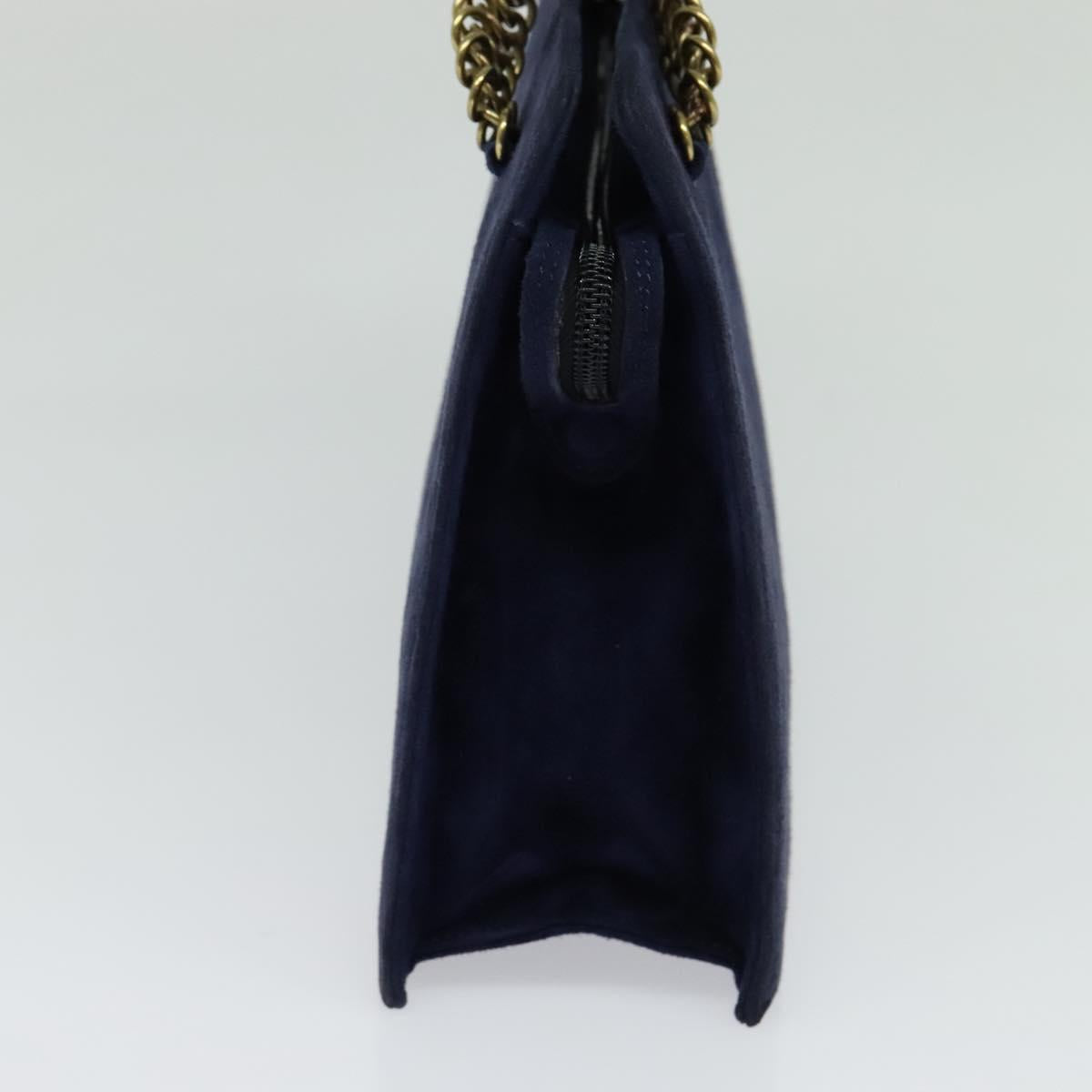 PRADA Chain Hand Bag Suede Navy Gold Auth yk17929