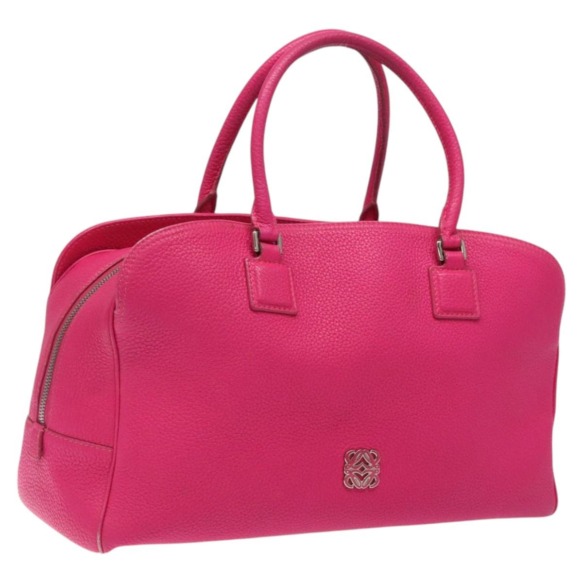 LOEWE Anagram Hand Bag Leather Pink Gold Auth yk17930