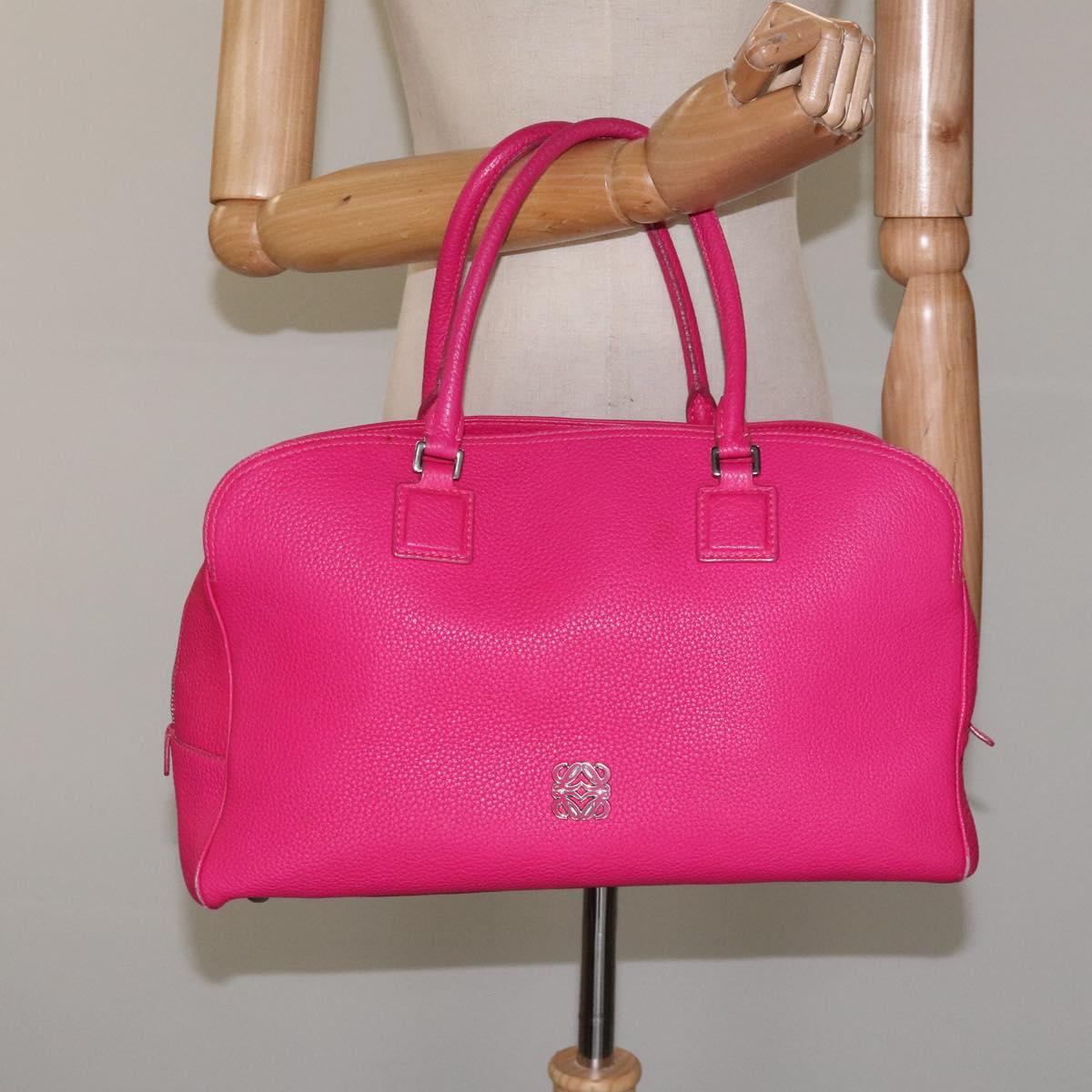 LOEWE Anagram Hand Bag Leather Pink Gold Auth yk17930