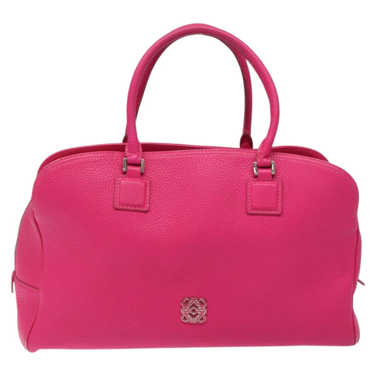 LOEWE Anagram Hand Bag Leather Pink Gold Auth yk17930