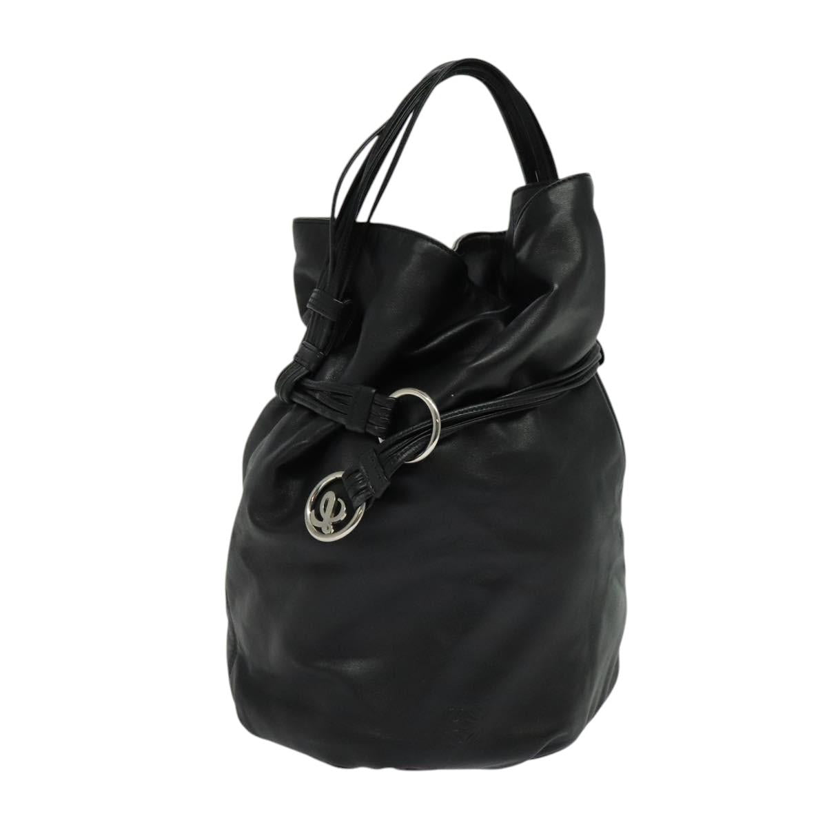 LOEWE Anagram Hand Bag Leather Black Silver Auth yk17932V