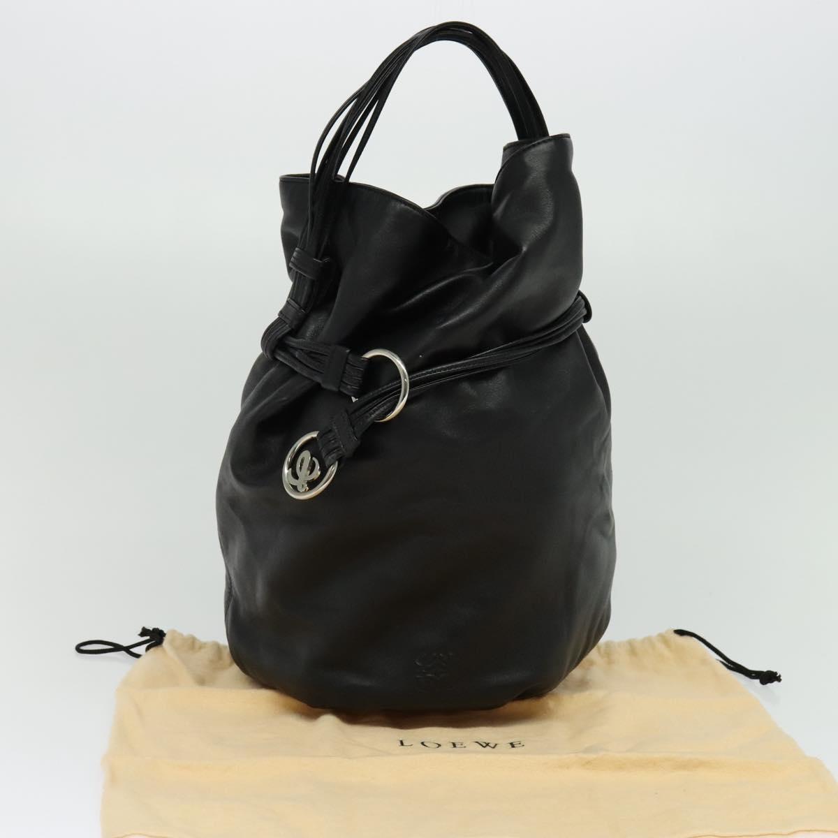 LOEWE Anagram Hand Bag Leather Black Silver Auth yk17932V