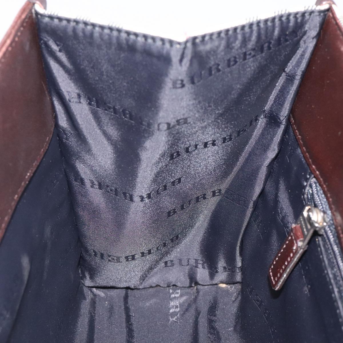 BURBERRY Nova Check Hand Bag Nylon Beige Brown Silver Auth yk17943