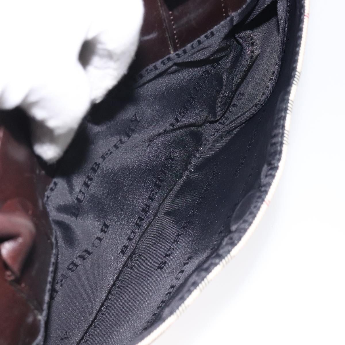 BURBERRY Nova Check Hand Bag Nylon Beige Brown Silver Auth yk17943