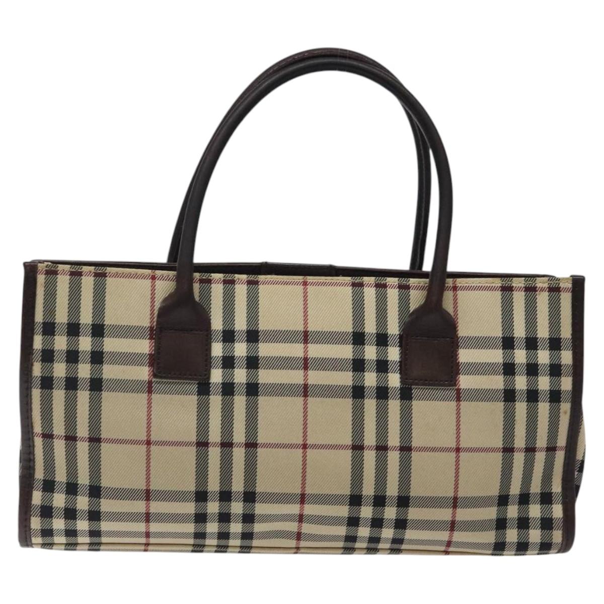 BURBERRY Nova Check Hand Bag Nylon Beige Brown Silver Auth yk17943