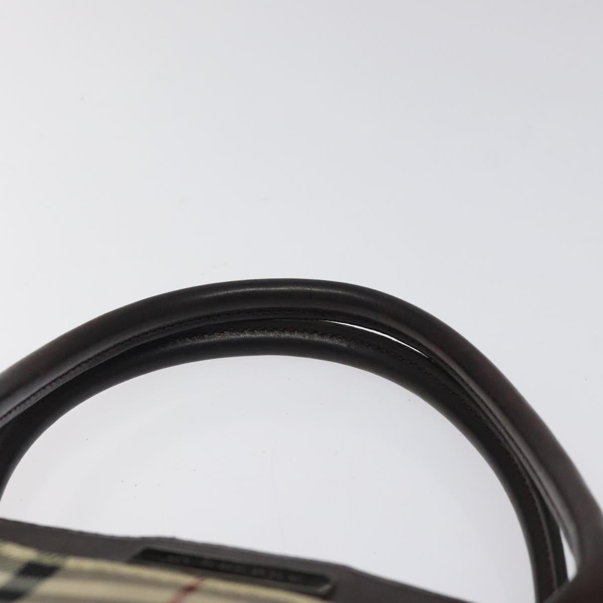 BURBERRY Nova Check Hand Bag Nylon Beige Brown Silver Auth yk17943