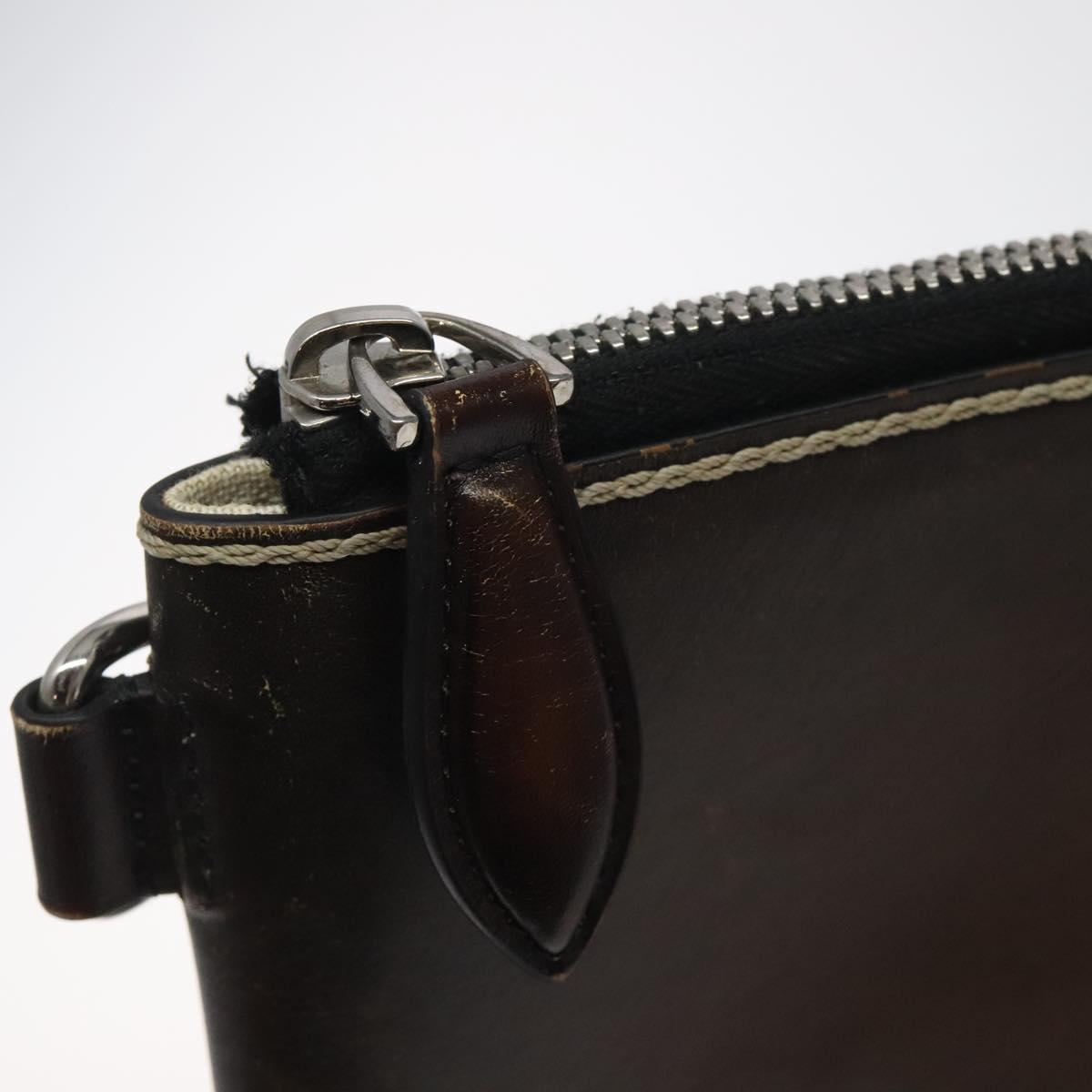 Berluti Calligraphy Clutch Bag Leather Brown Silver Auth yk17944