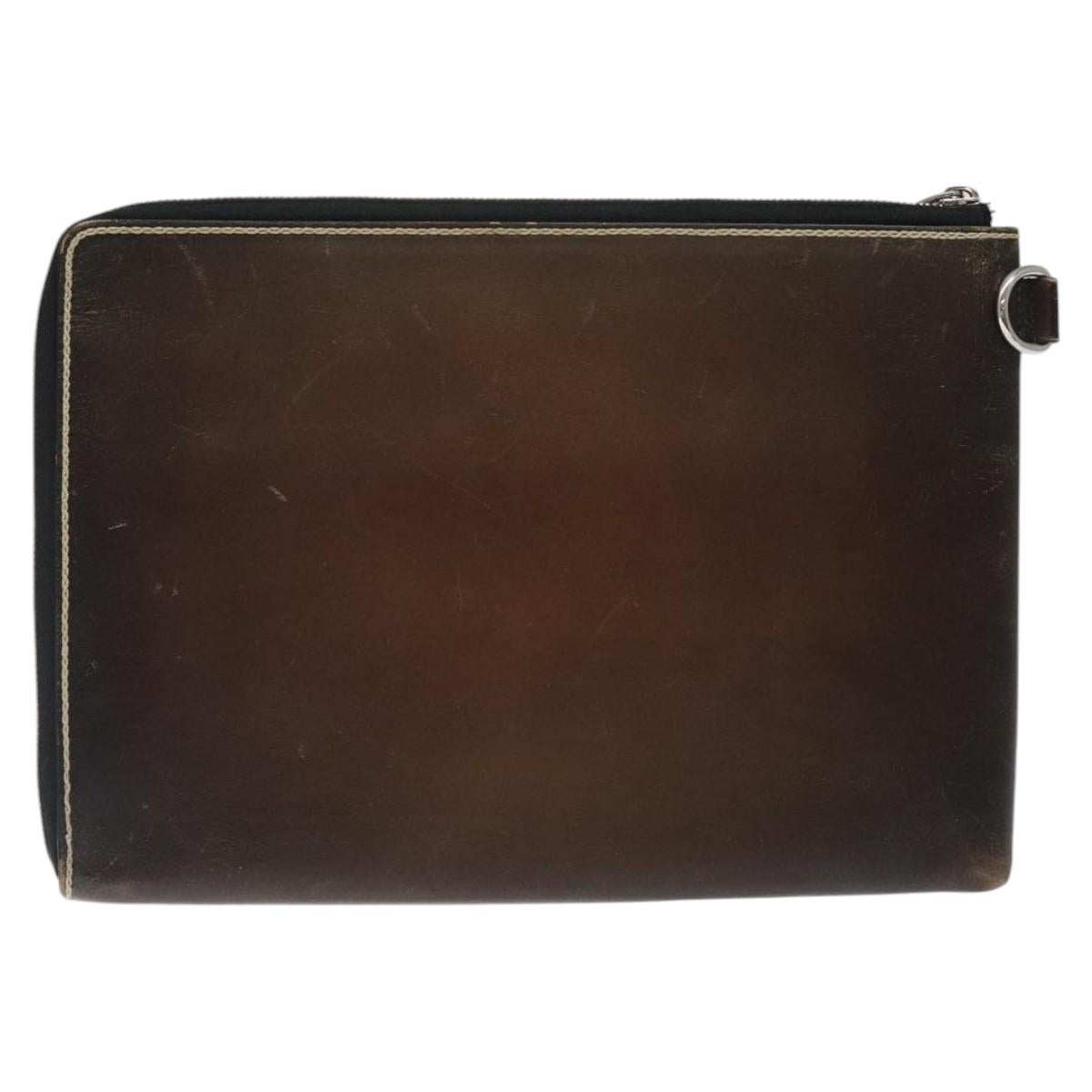 Berluti Calligraphy Clutch Bag Leather Brown Silver Auth yk17944