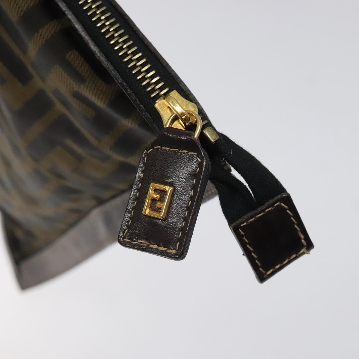 FENDI Zucca Canvas Clutch Bag Brown Black gold Auth yk17958