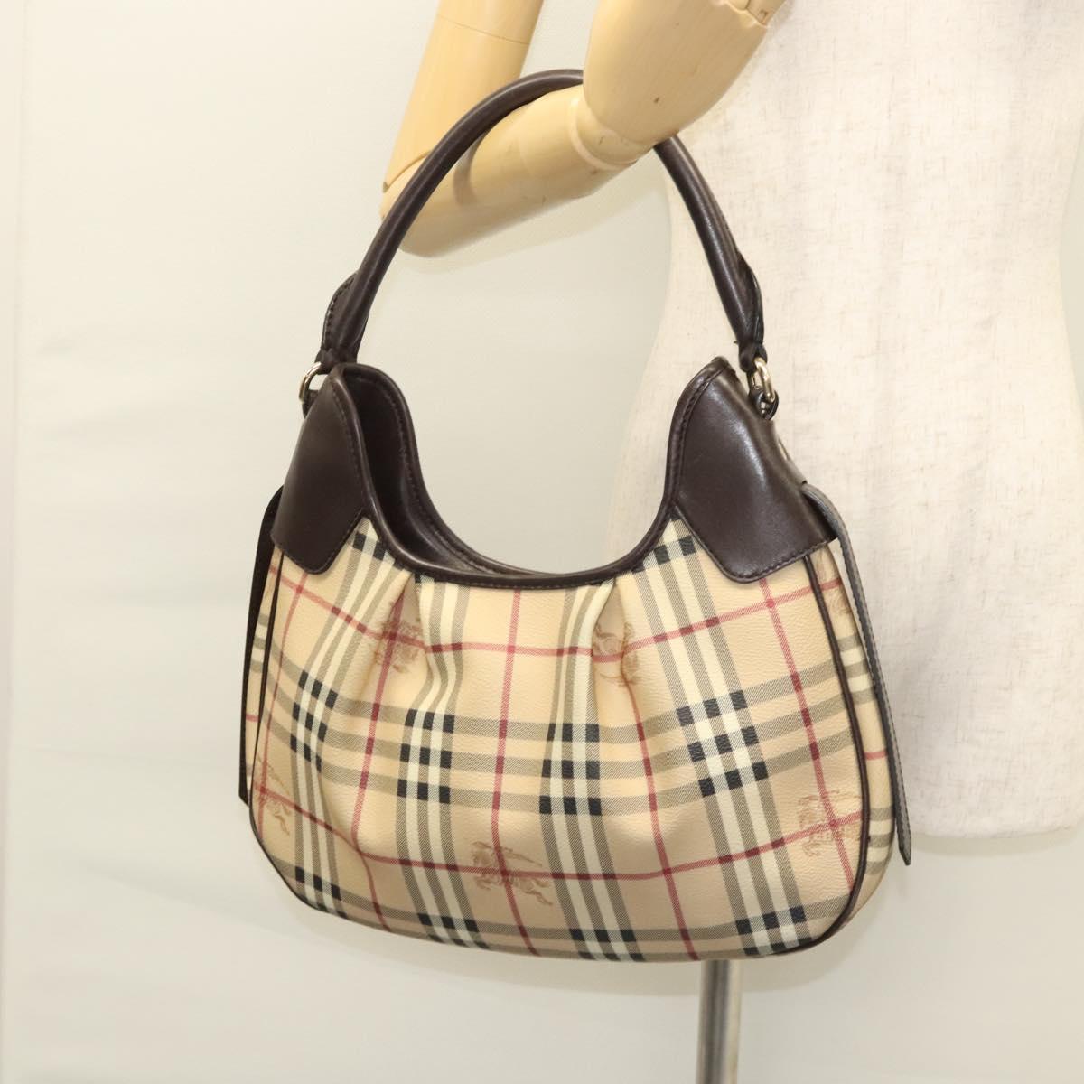 BURBERRY Nova Check Shoulder Bag PVC Leather Beige Brown gold Auth yk17973