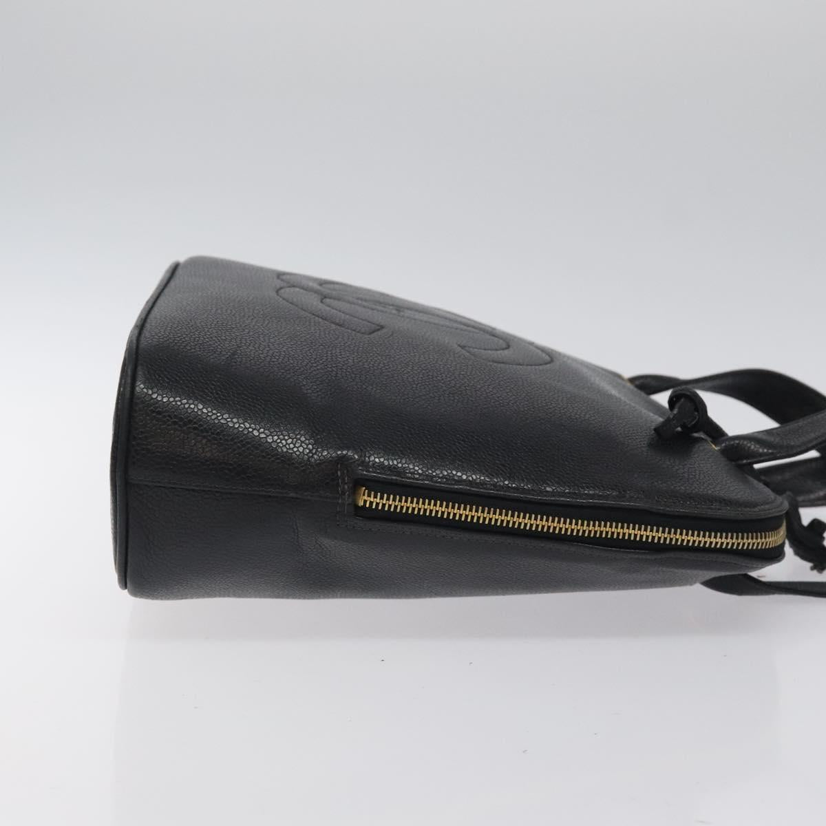 CHANEL COCO Mark Hand Bag Calf Skin Black Gold CC Auth yk17997