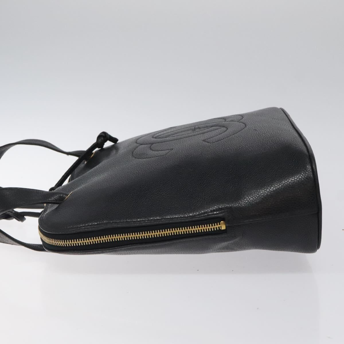 CHANEL COCO Mark Hand Bag Calf Skin Black Gold CC Auth yk17997